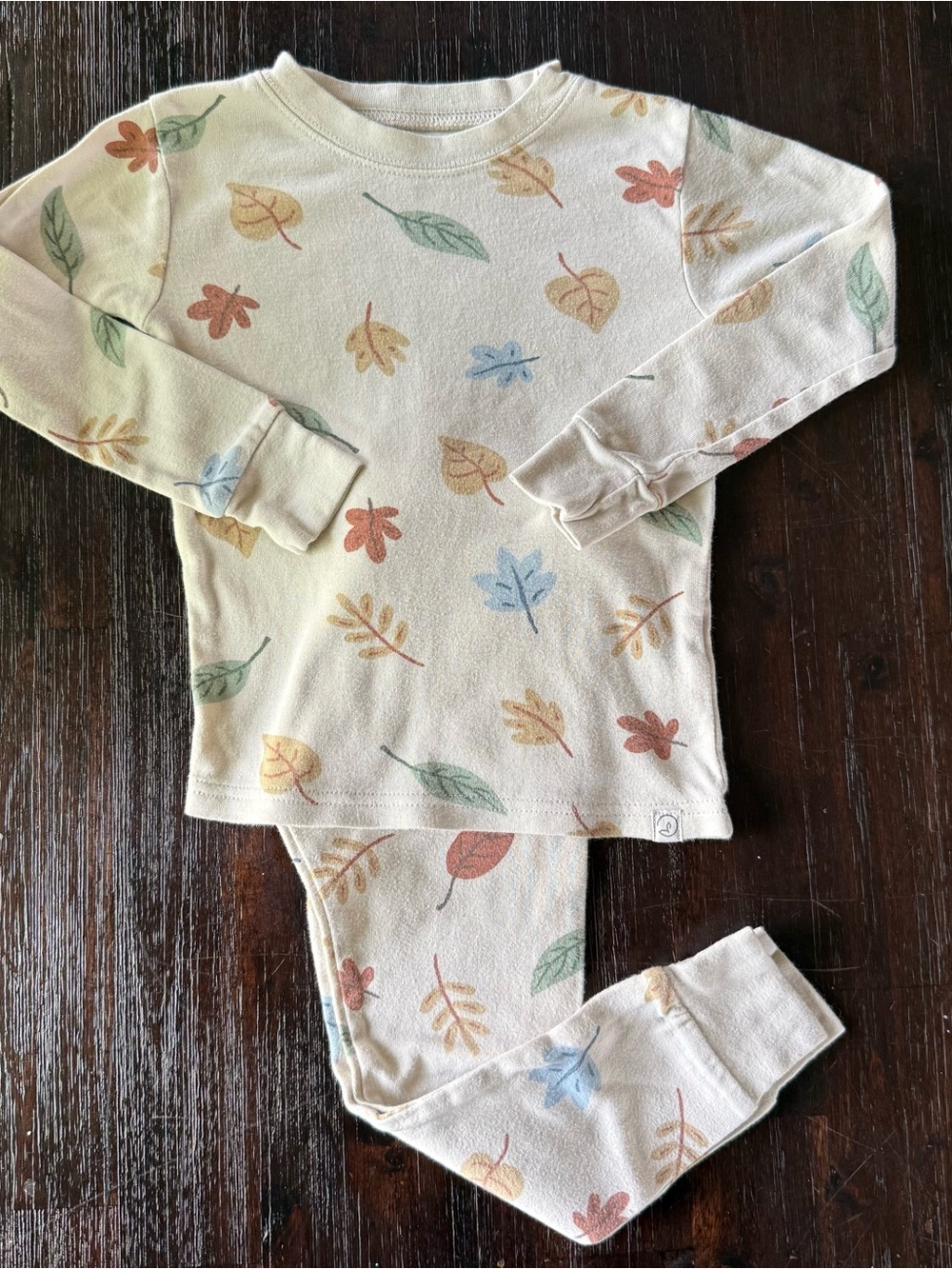 Kids Leaf-Print Pajama Set in Cream - Soft Long-Sleeve Two-Piece
